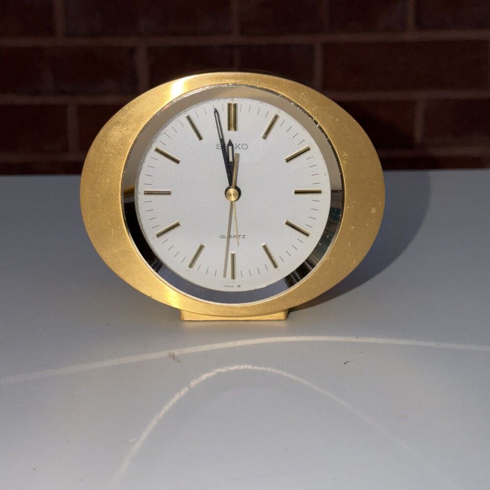 Vintage Seiko Japan Gold Tone Quartz Travel Alarm Desk  Clock  Not Tested